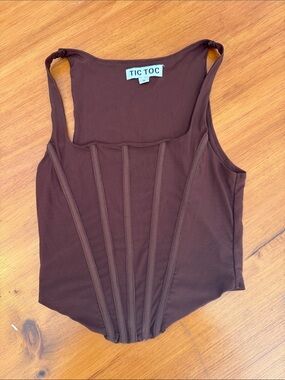 TIC TOC Brown Corset-Style Tank Top